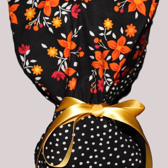 Womens Autumn Flowers Ponytail Scrub Cap, Handmade NWOT - Picture 2 of 7